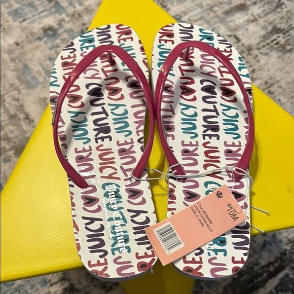 Juicy Couture size 10 flip-flop pink multicolor flip flops - Picture 1 of 7
